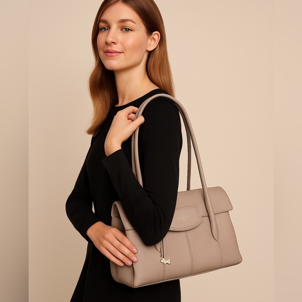 Radley London Pebbled Leather Tote Shoulder Bag – Taupe Beige
